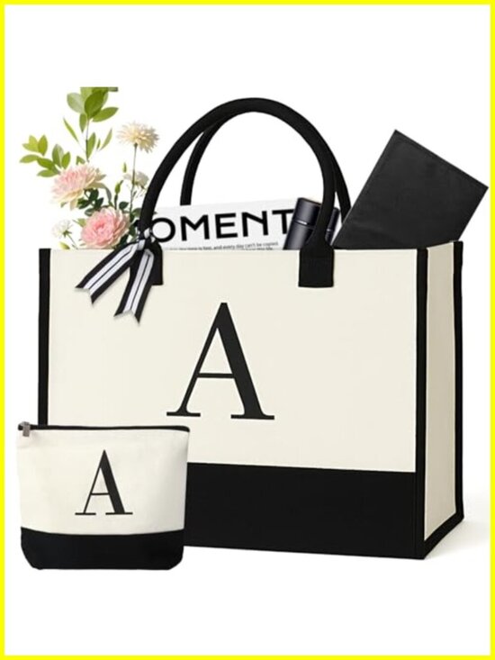 Handbags - Personalized Canvas Tote Bag Monogrammed Gift for Women